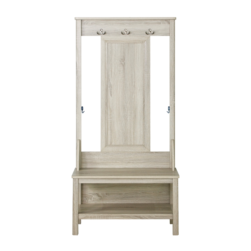 Bowery Hill Contemporary Wood Hall Tree And Shoe Bench in Gray