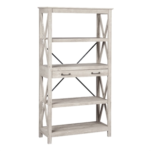 Bowery Hill Engineered Wood Four-Shelf Bookcase in Washed Gray