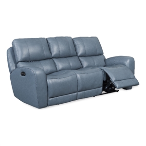 Bowery Hill Modern Geuine Leather & Hardwood Sofa in Blue Finish