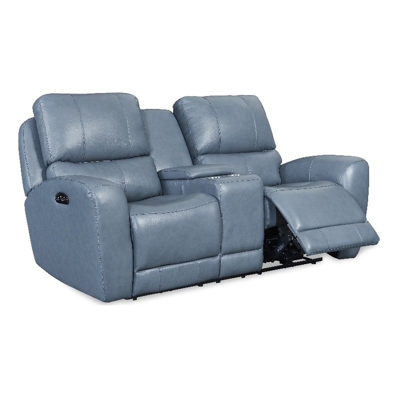 Bowery Hill Modern Geuine Leather Console Loveseat in Blue Finish