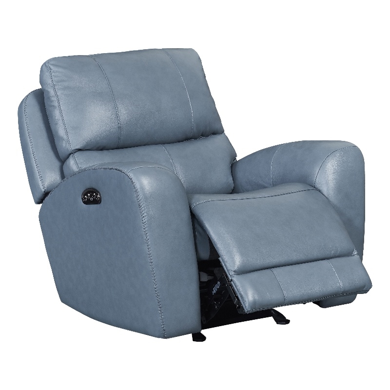 Bowery Hill Modern Geuine Leather Glider Recliner in Blue Finish