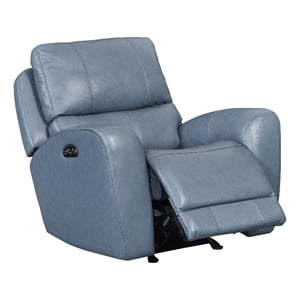 bowery hill modern geuine leather glider recliner in blue finish