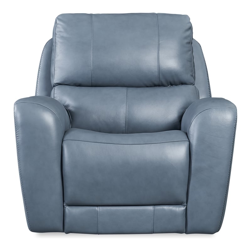 Bowery Hill Modern Geuine Leather Glider Recliner in Blue Finish