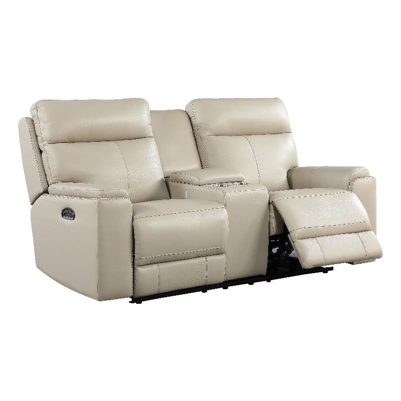 Bowery Hill Modern Geuine Leather Console Loveseat in Taupe Beige