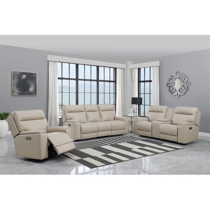 Bowery Hill Modern Geuine Leather Console Loveseat in Taupe Beige