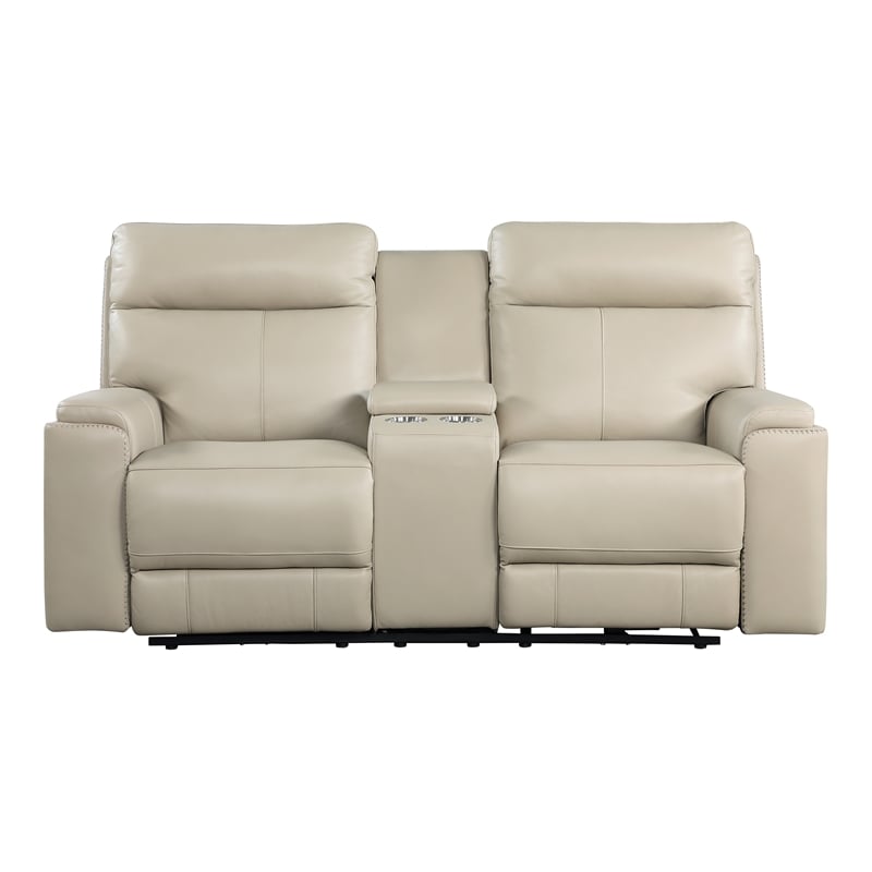 Bowery Hill Modern Geuine Leather Console Loveseat in Taupe Beige