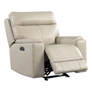 bowery hill modern geuine leather glider recliner in taupe beige