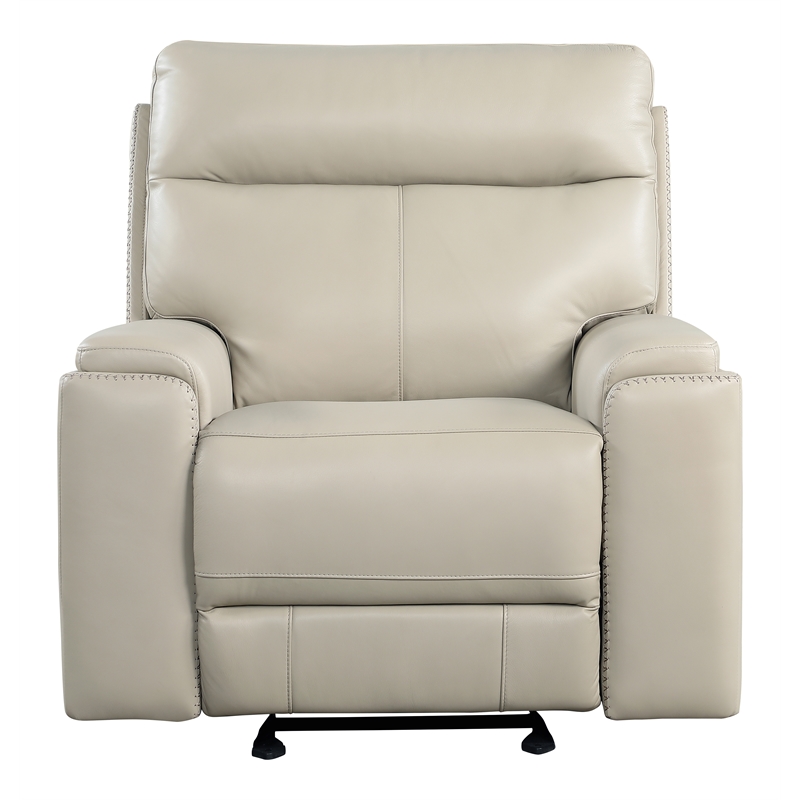 Bowery Hill Modern Geuine Leather Glider Recliner in Taupe Beige