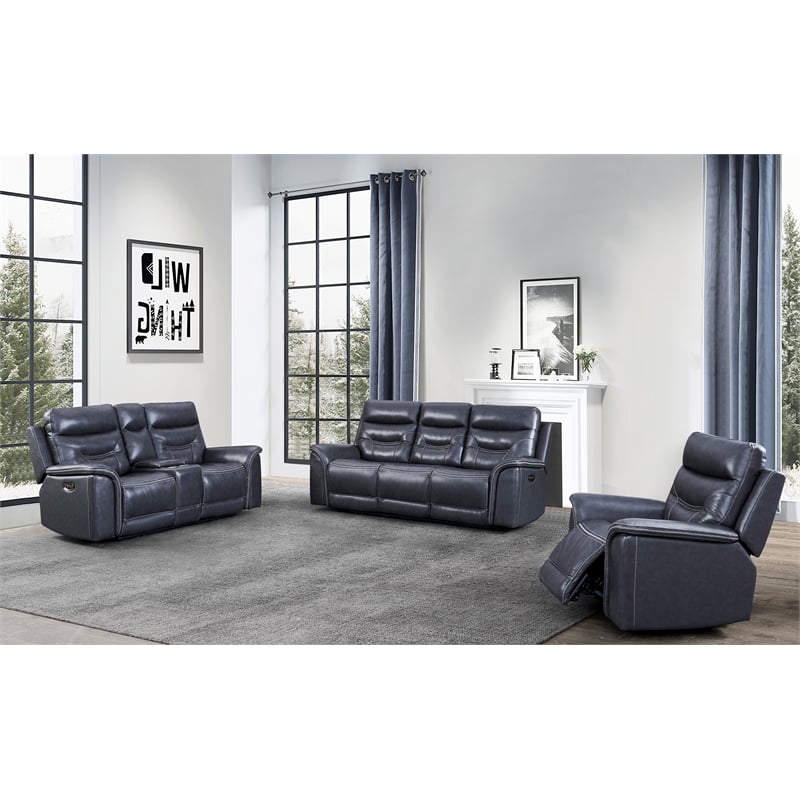 Bowery Hill Modern Geuine Leather Console Loveseat in Gray Finish
