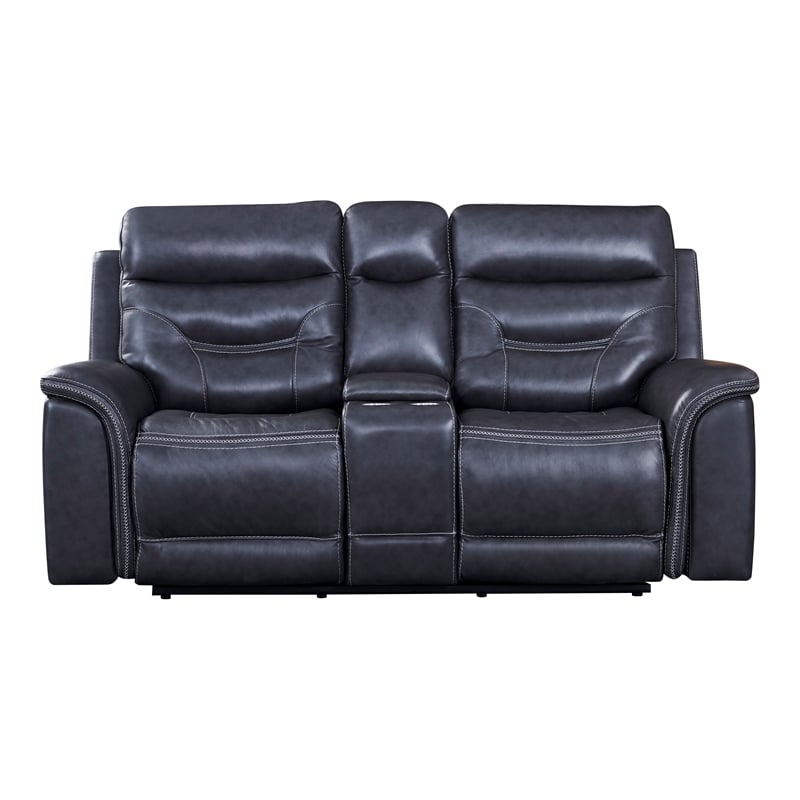 Bowery Hill Modern Geuine Leather Console Loveseat in Gray Finish