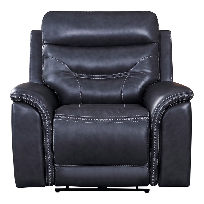 Bowery Hill Modern Geuine Leather Recliner Chair in Gray Finish