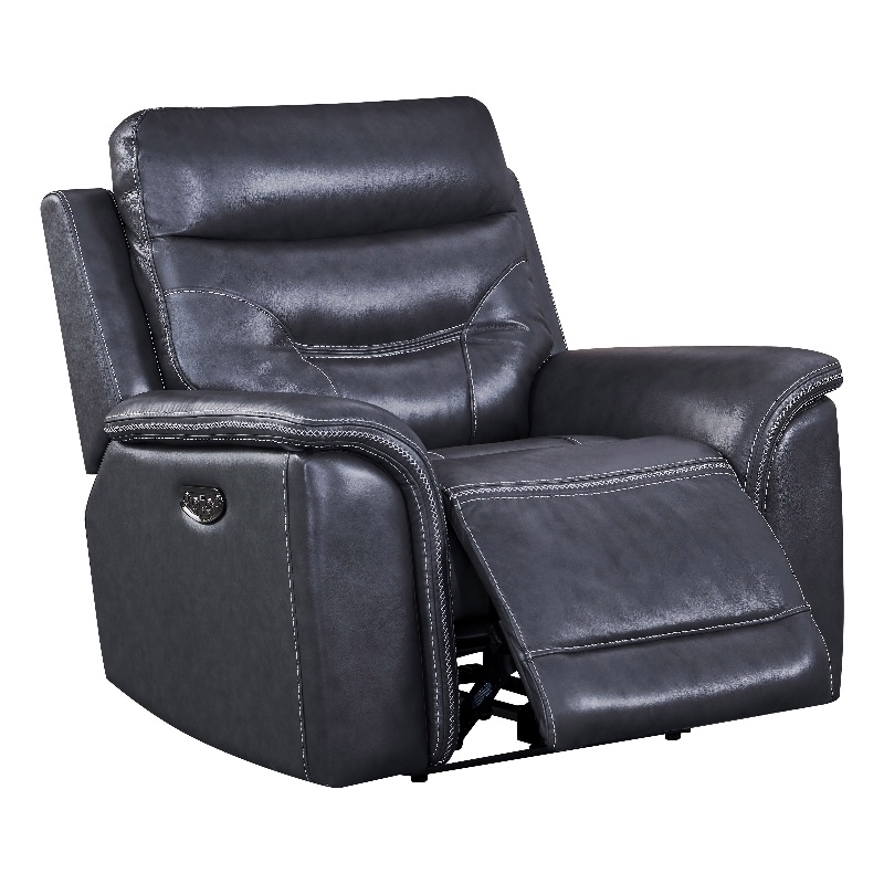 Bowery Hill Modern Geuine Leather Recliner Chair in Gray Finish