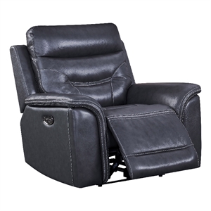 bowery hill modern geuine leather recliner chair in gray finish