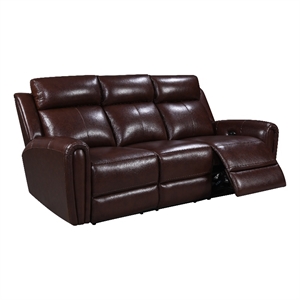 Bowery Hill Modern Geuine Leather & Hardwood Sofa in Brown Finish