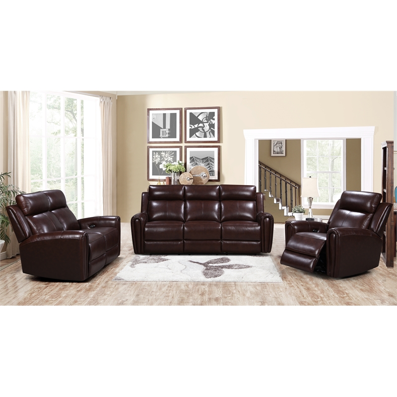 Bowery Hill Modern Geuine Leather Glider Recliner in Brown Finish