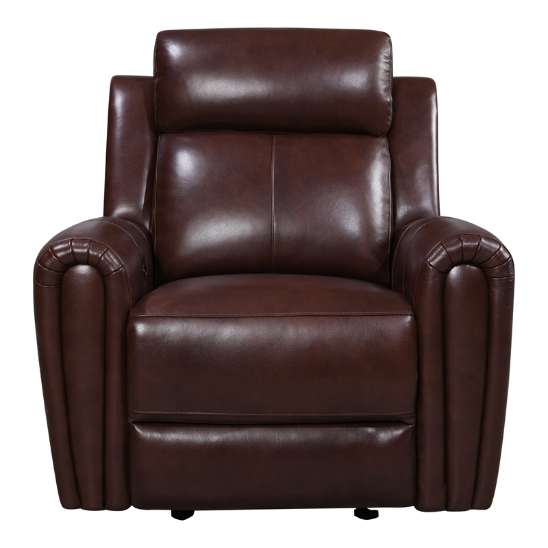 Bowery Hill Modern Geuine Leather Glider Recliner in Brown Finish