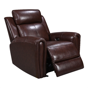 bowery hill modern geuine leather glider recliner in brown finish