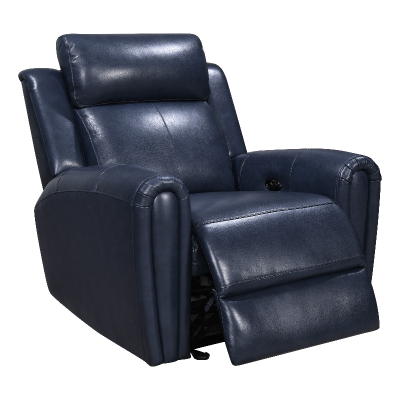 Bowery Hill Modern Geuine Leather & Hardwood Recliner Chair in Blue
