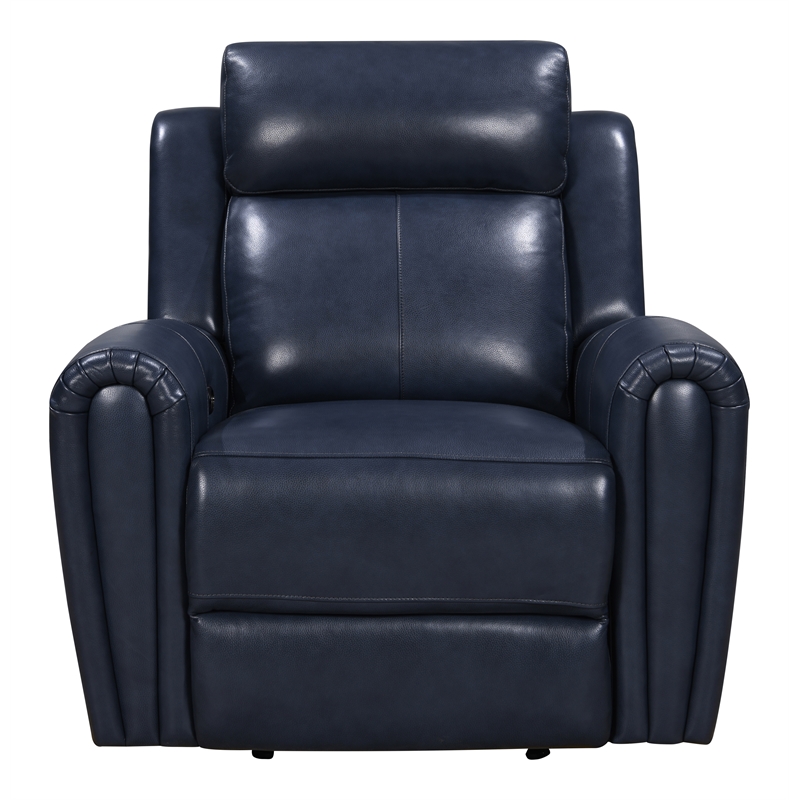 Bowery Hill Modern Geuine Leather & Hardwood Recliner Chair in Blue