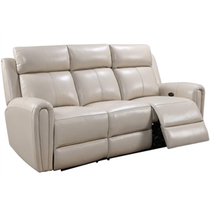 Bowery Hill Modern Geuine Leather & Hardwood Sofa in Cream Finish