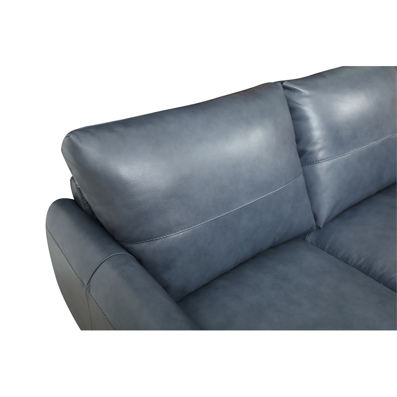 Bowery Hill Contemporary Geuine Leather Loveseat in Blue Finish
