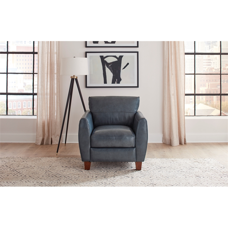 Bowery Hill Contemporary Geuine Leather Accent Chair in Blue