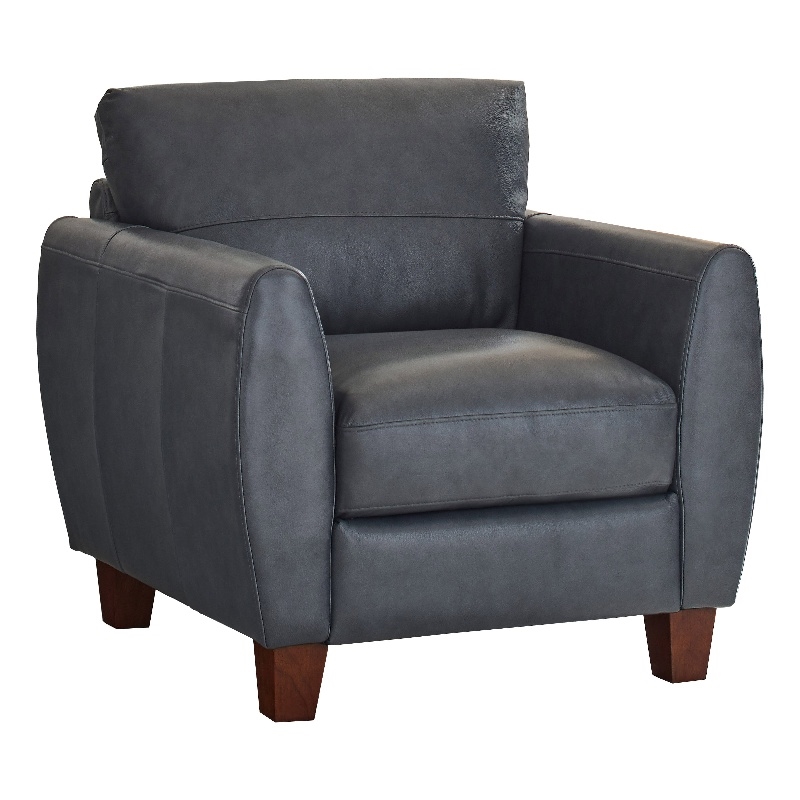 Bowery Hill Contemporary Geuine Leather Accent Chair in Blue