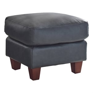 Bowery Hill Contemporary Geuine Leather Ottoman in Taupe Gray