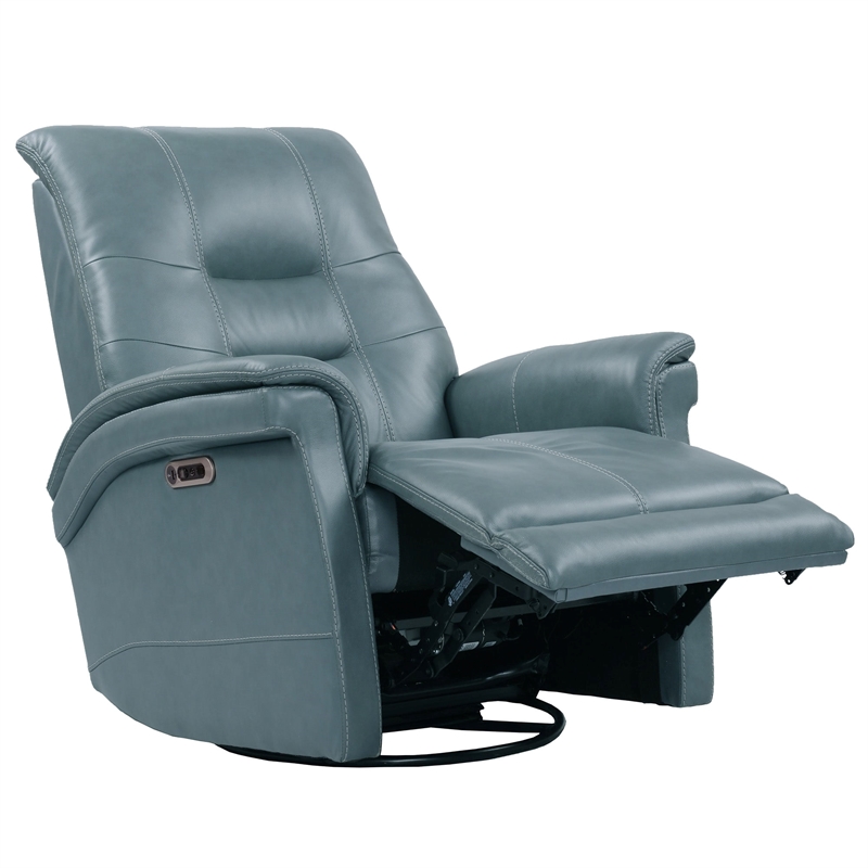 Bowery Hill Leather Power Cordless Swivel Glider Recliner in Blue