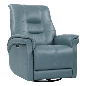 Bowery Hill Leather Power Cordless Swivel Glider Recliner in Blue