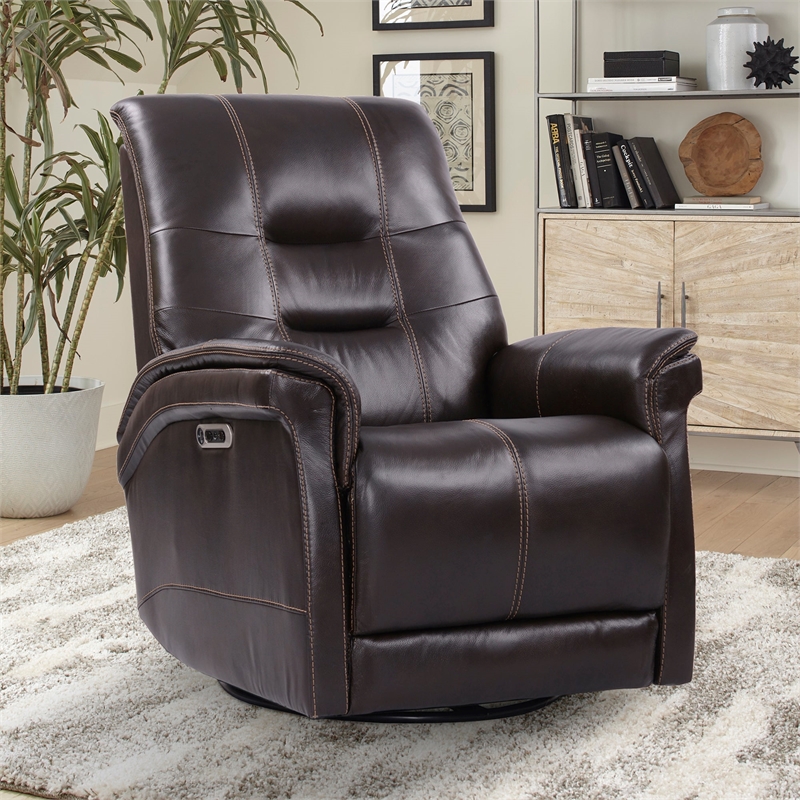 Bowery Hill Transitional Leather Recliner with Footrest in Verona Coffee