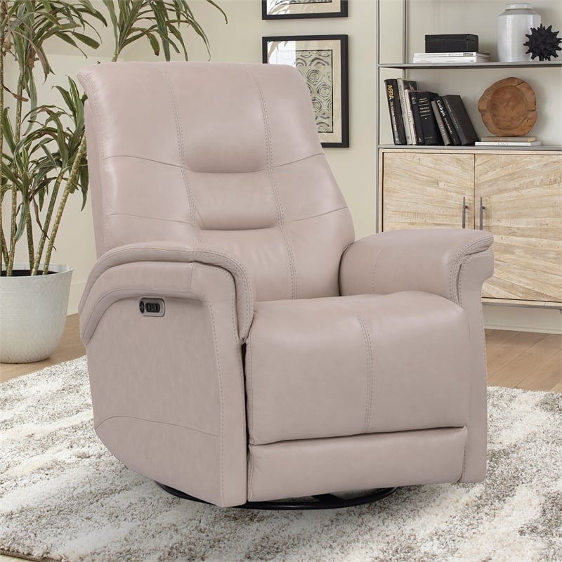 Bowery Hill Leather Power Cordless Swivel Glider Recliner in Pink