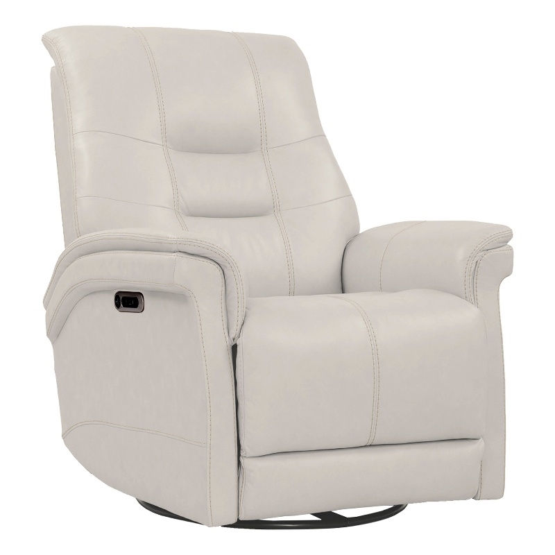 Bowery Hill Leather Power Cordless Swivel Glider Recliner in Ivory