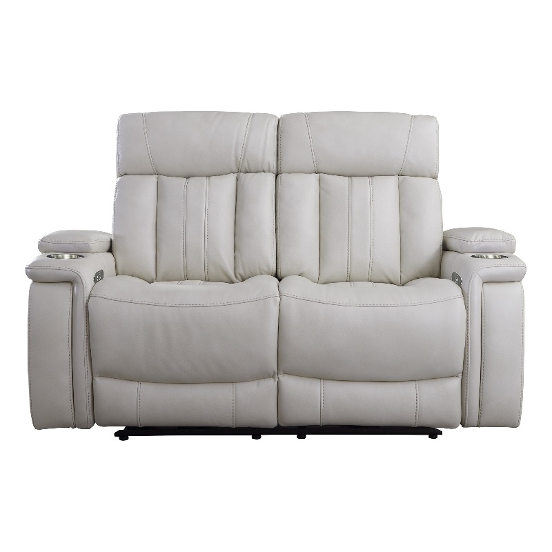 Bowery Hill Leather Fabric Power Loveseat in Fantom Ivory White