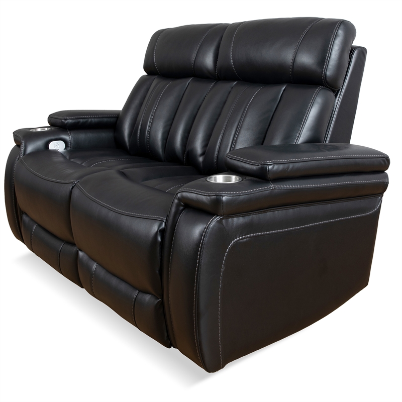 Bowery Hill Leather Fabric Power Loveseat in Midnight Black