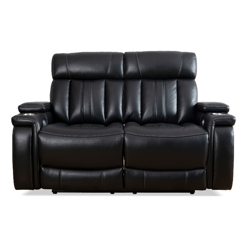 Bowery Hill Leather Fabric Power Loveseat in Midnight Black
