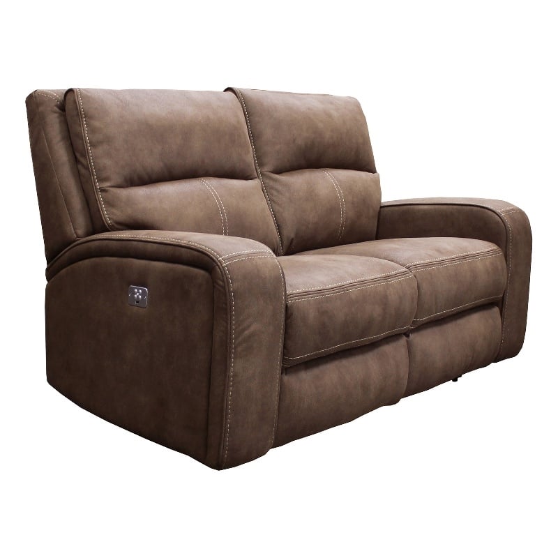 Bowery Hill Contemporary Fabric Loveseat with Power Headrest in Kahlua Brown