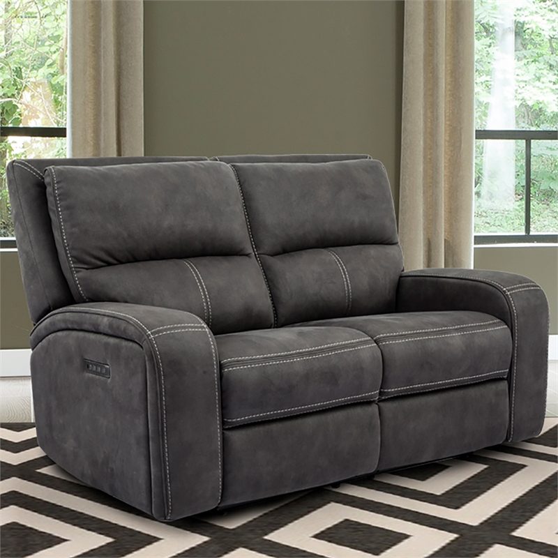 Bowery Hill Contemporary Fabric Power Loveseat in Slate Charcoal