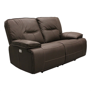 Bowery Hill Contemporary Fabric Power Loveseat in Chocolate Brown
