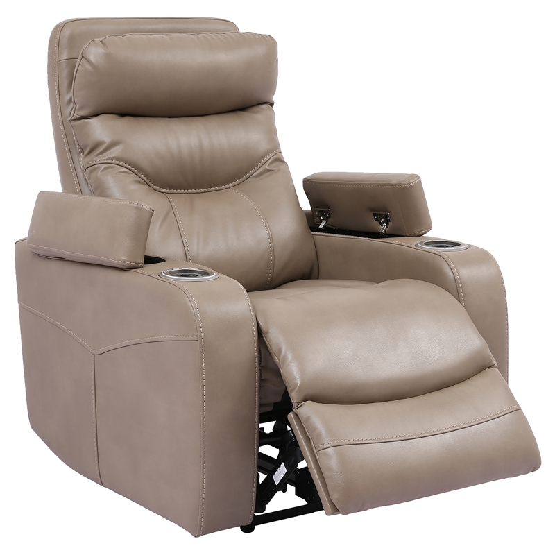 Bowery Hill Linen Fabric Power Home Theater Recliner in Tan