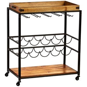 Bowery Hill Modern Tray Top Bar Cart in Black and Natural Finish