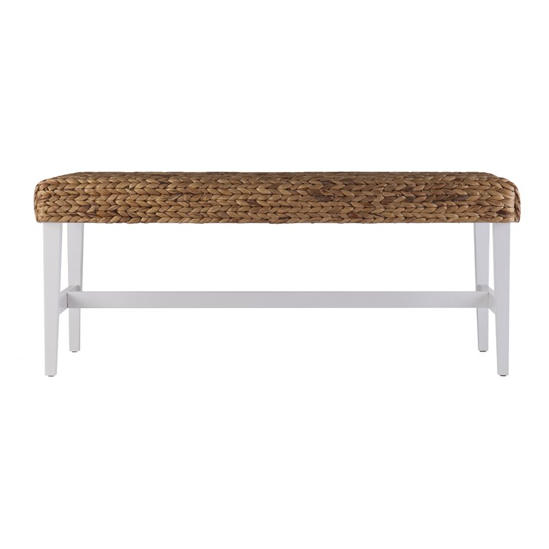 Bowery Hill Coastal Woven Coffee Table Bench White-Natural hyacinth