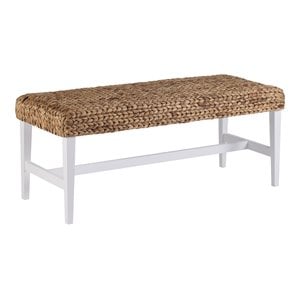 Bowery Hill Coastal Woven Coffee Table Bench White-Natural hyacinth