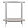 Bowery Hill Round Faux Stone End Table in Chrome-Faux Travertine