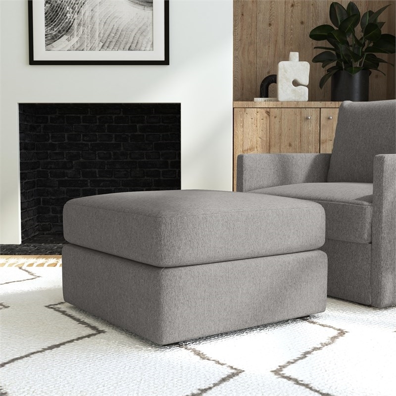 Bowery Hill Gray Square Bumper Ottoman with Performance Fabric