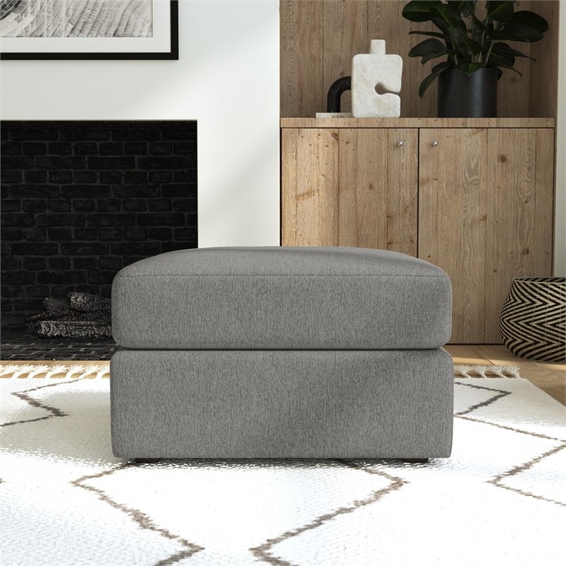Bowery Hill Gray Square Bumper Ottoman with Performance Fabric