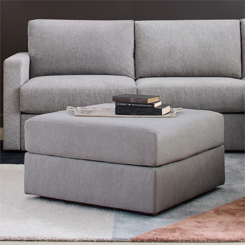 Bowery Hill Gray Square Bumper Ottoman with Performance Fabric