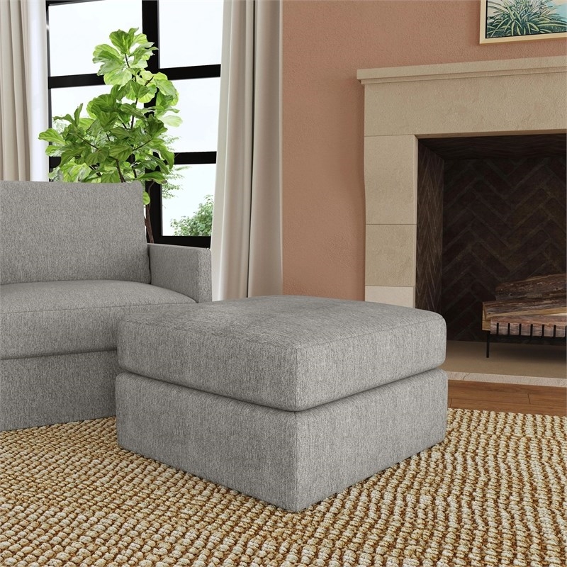 Bowery Hill Gray Square Bumper Ottoman with Performance Fabric