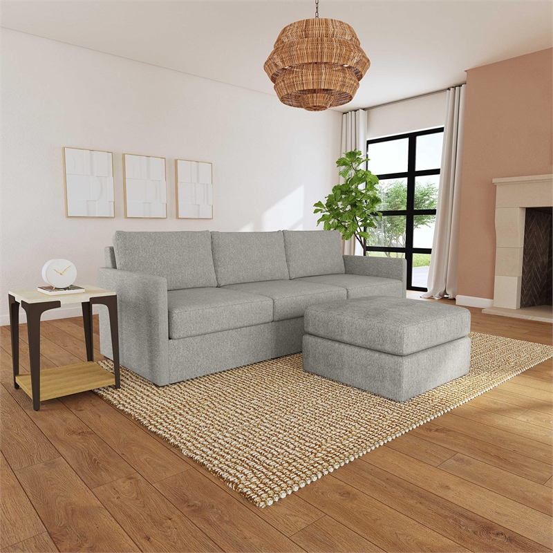 Bowery Hill Gray 3 Seat Sofa and Ottoman with Performance Fabric