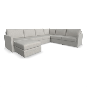 Bowery Hill Beige 6 Seat Sectional and Ottoman with Performance Fabric